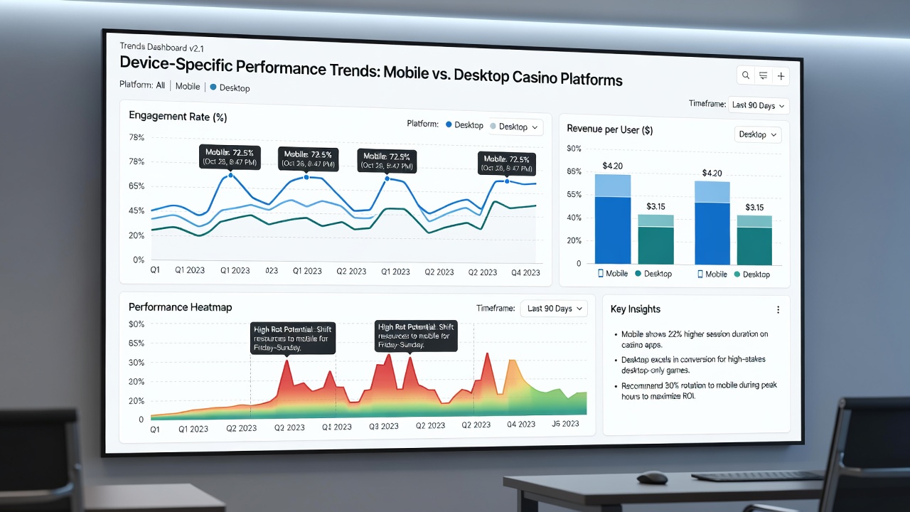 Graphs illustrating session duration and payout consistency on mobile versus desktop casino platforms