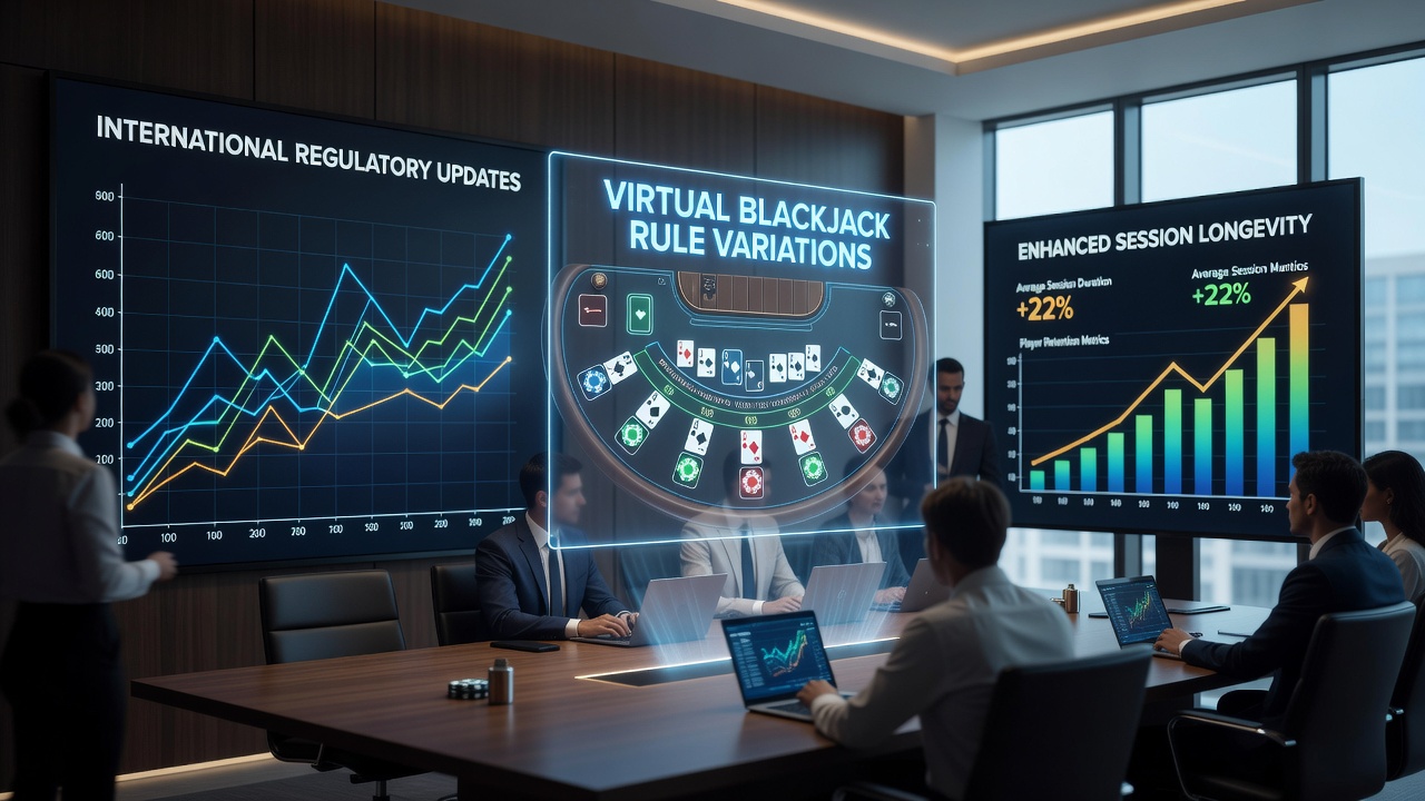 Regulatory documents and virtual blackjack interfaces displayed side by side on multiple screens