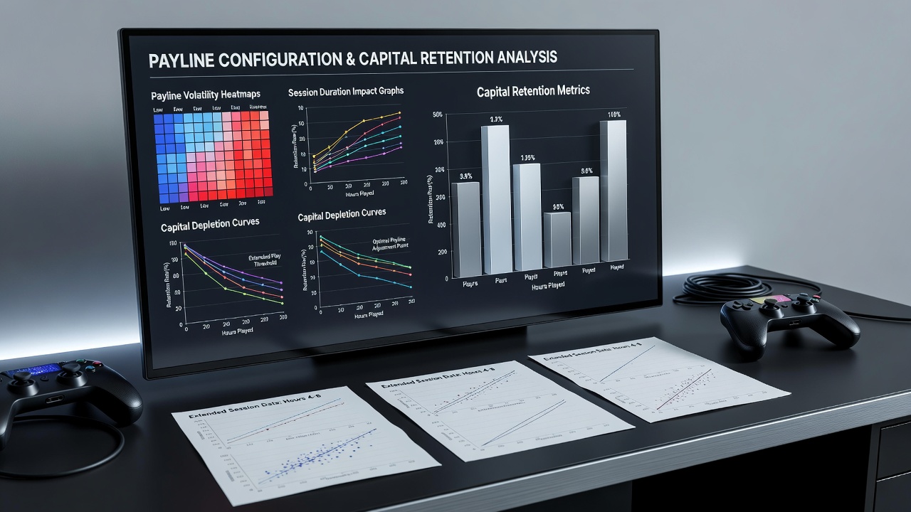 Chart illustrating bankroll retention curves across different payline settings during long online gaming sessions