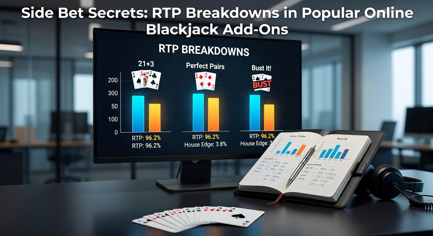 Digital illustration of a blackjack table highlighting colorful side bet options glowing with potential payouts